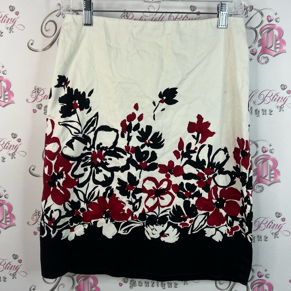 Ricki's skirt flowers floral black red white Cream and Black Floral Pencil Skirt